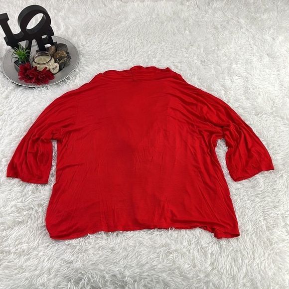 Women’s Ashley Stewart Red Classy V Neck Flowy Long Sleeve Blouse (26) DX23 - Picture 4 of 9